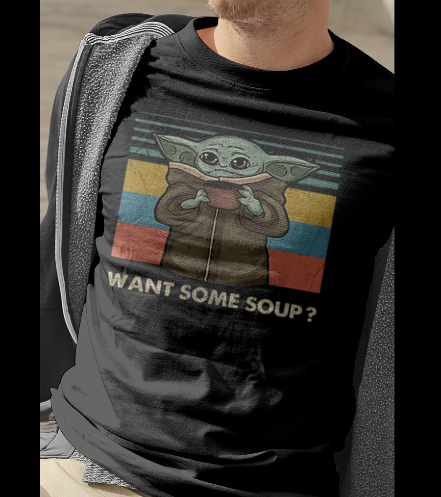 Baby Yoda Want Some Soup Retro Stripes T-Shirt