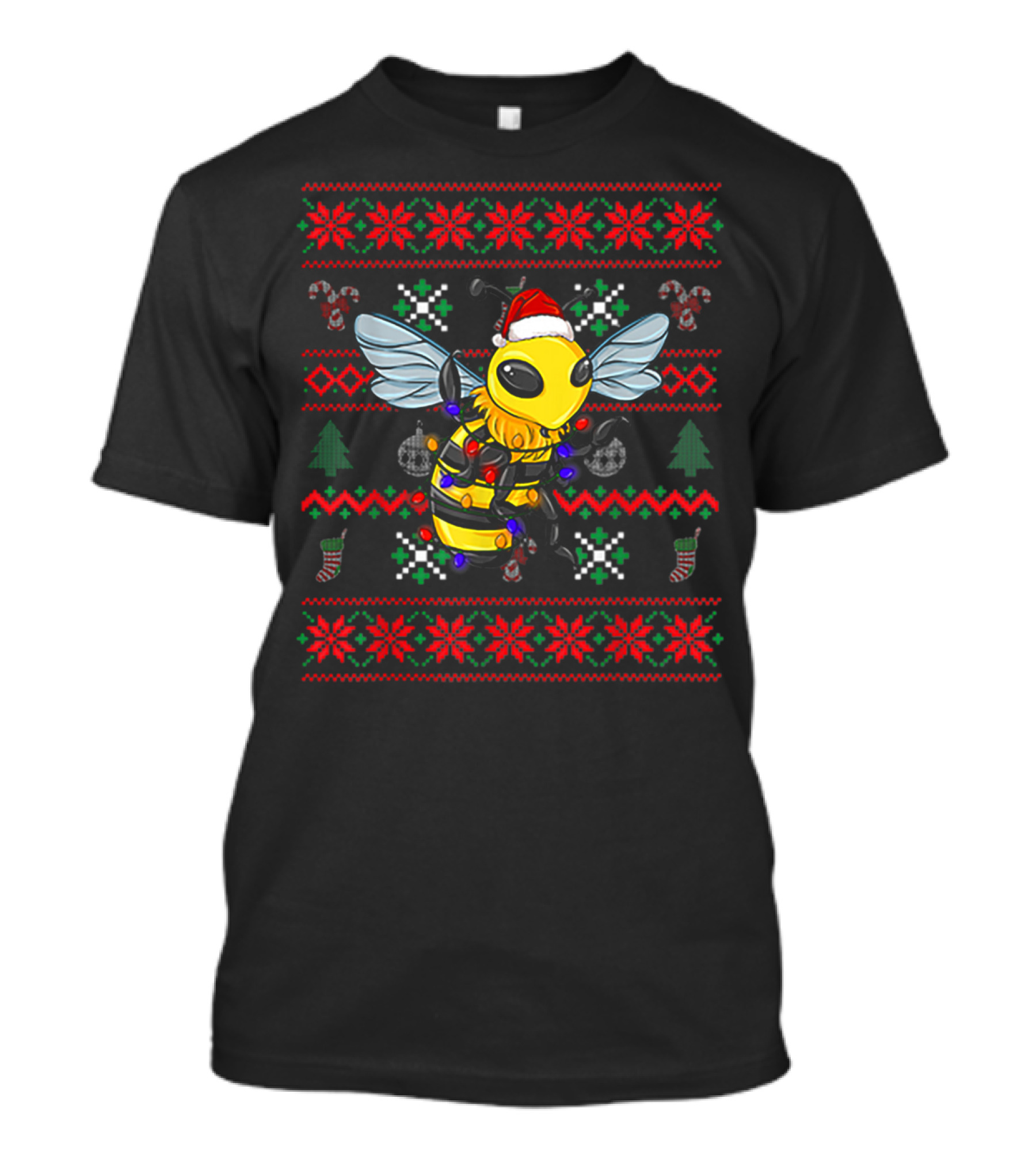 Bee Wearing Santa Hat With Christmas T-Shirt