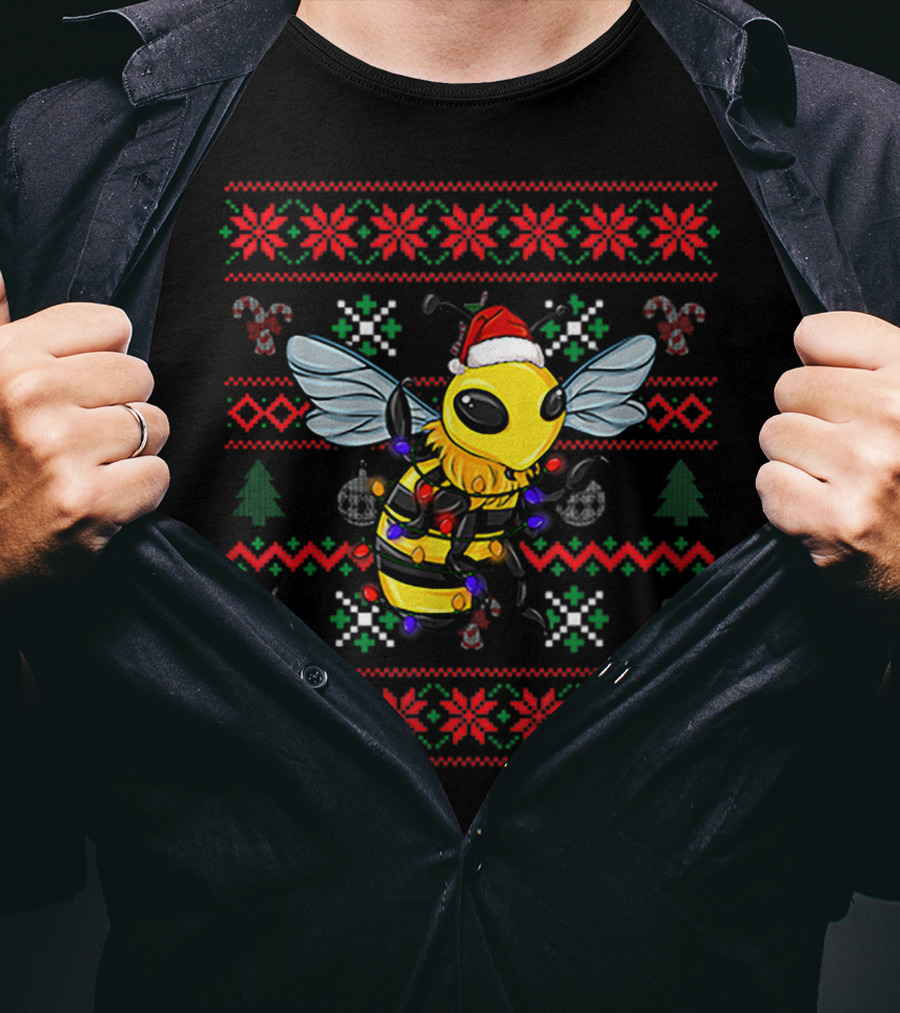 Bee Wearing Santa Hat With Christmas T-Shirt