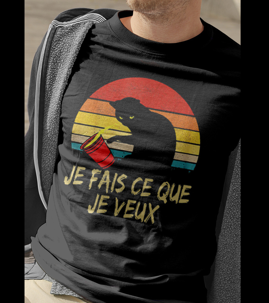 Black Cat Je Fais Ce Que Je Veux Retro Sunset Silhouette 80s T-Shirt