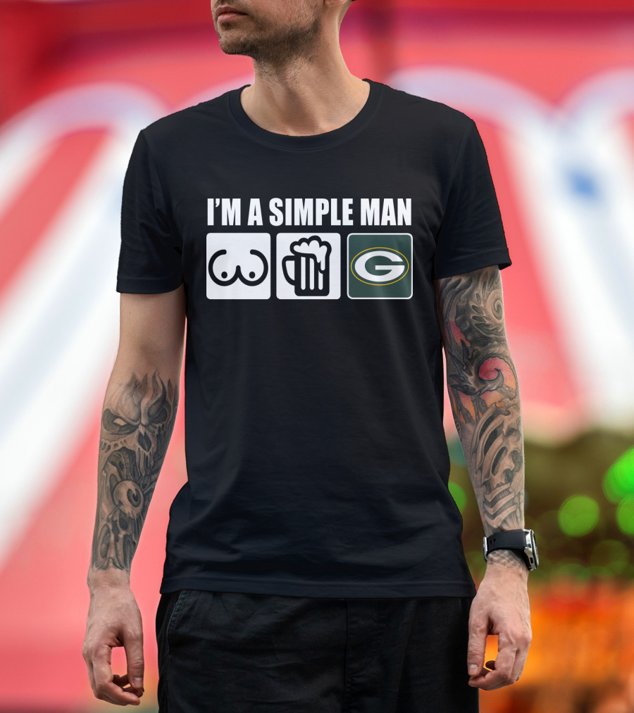 I'M A SIMPLE MAN BEER PACKERS LOGO ICONS T-Shirt