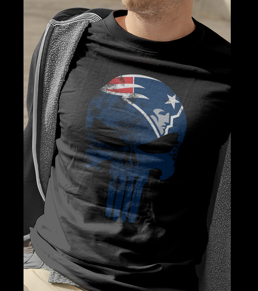 New England Patriots Skull Punisher Logo Fusion T-Shirt