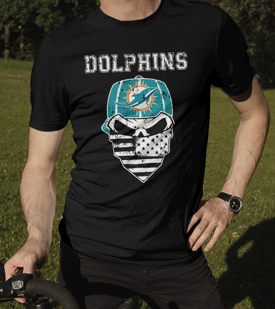 Dolphins Skull Bandana American Flag Miami Emblem T-Shirt