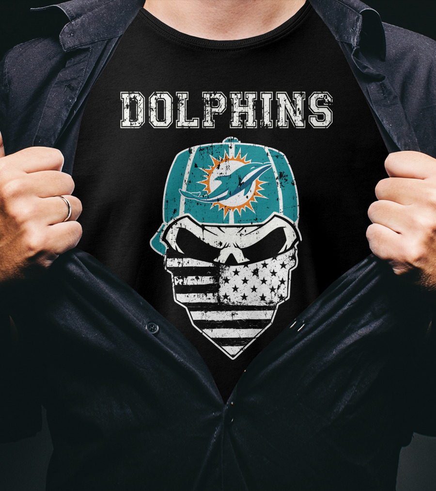 Dolphins Skull Bandana American Flag Miami Emblem T-Shirt