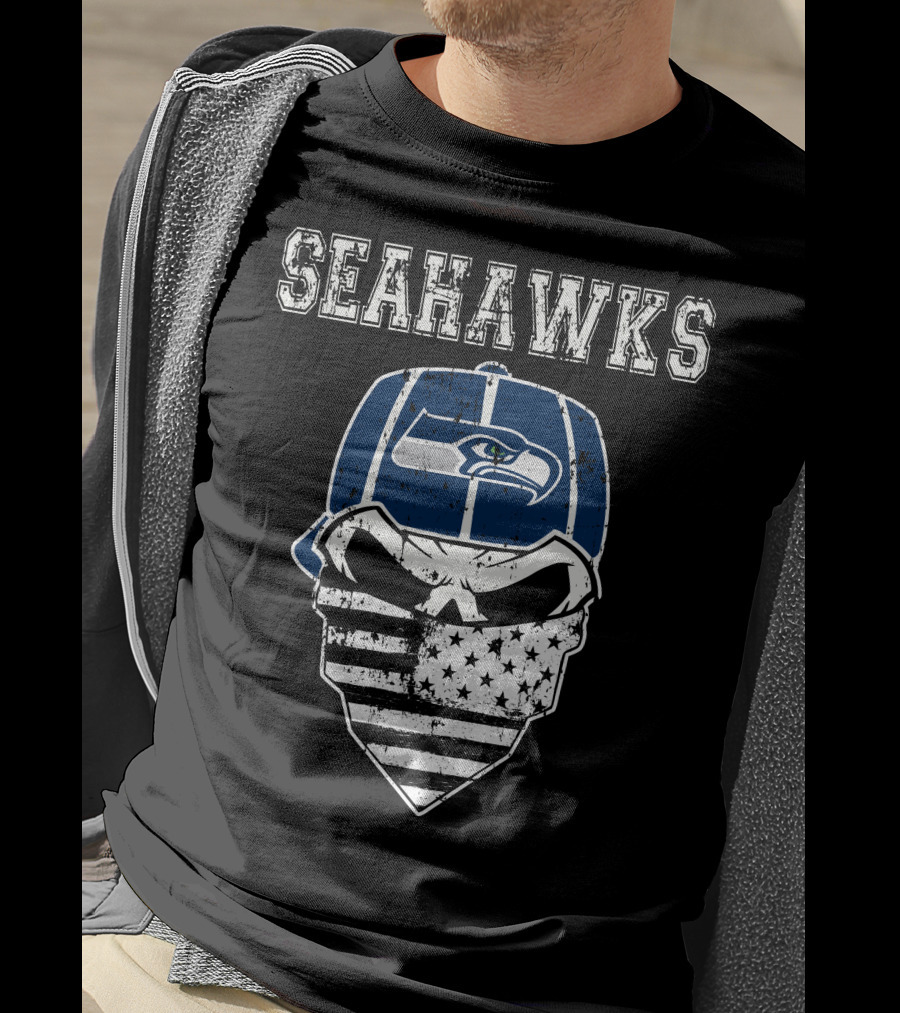 Seahawks Skull With Flag Bandana T-Shirt