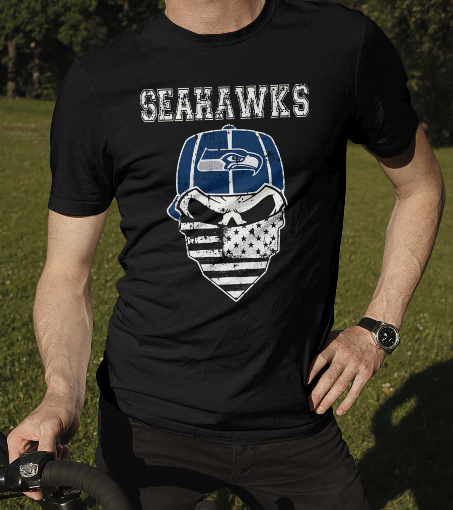 Seahawks Skull With Flag Bandana T-Shirt