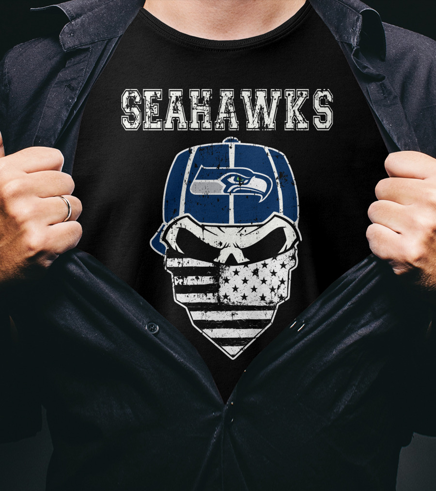 Seahawks Skull With Flag Bandana T-Shirt