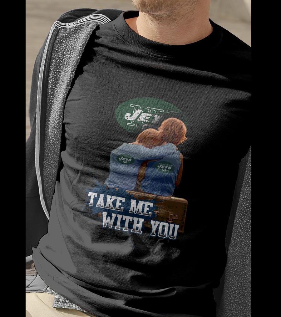 Jets Take Me With You New York Green Football Team Symbol Hugging Kids T-Shirt