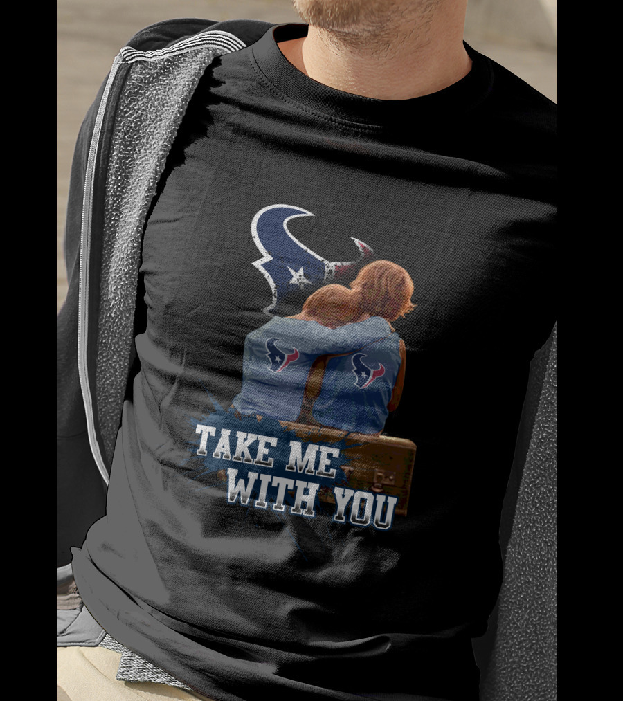 Take Me With You Texans Emblem Kids Hugging On Suitcase T-Shirt