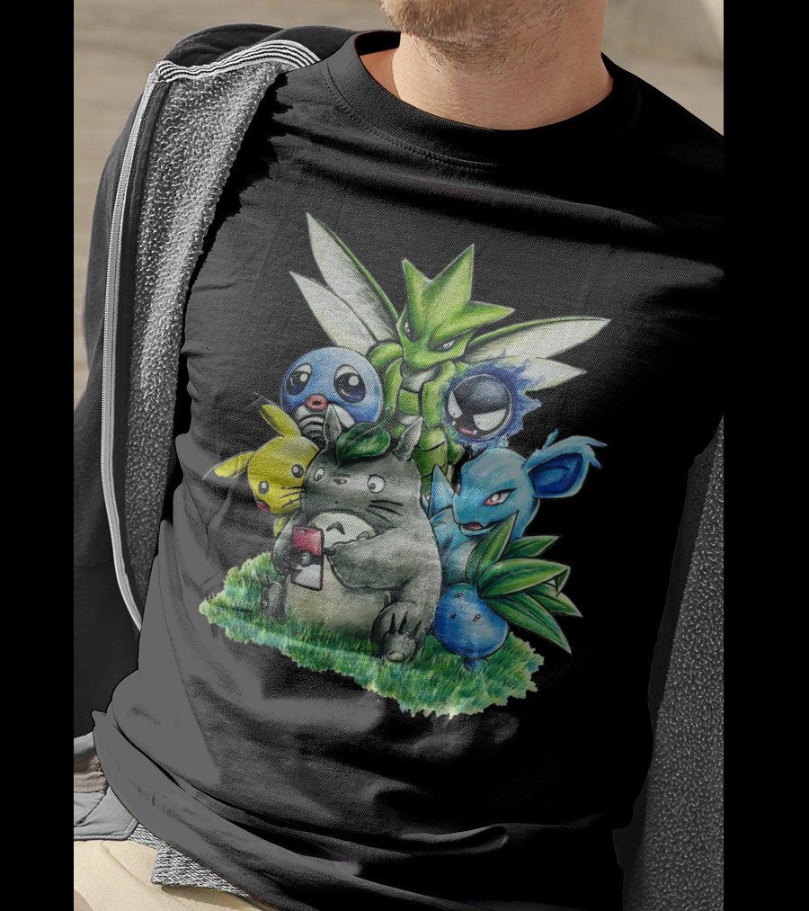 Best Friends Totoro Pikachu Bulbasaur Scyther Jigglypuff Gastly Nidorina Oddish Mashup T-Shirt