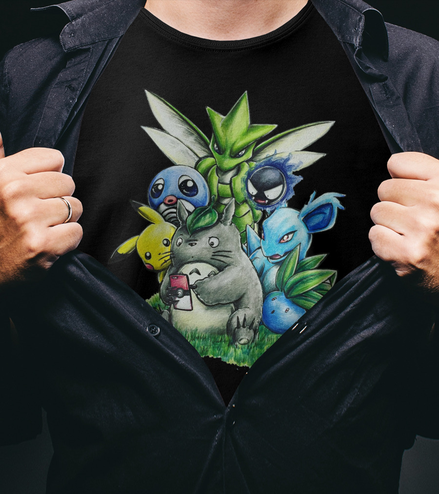 Best Friends Totoro Pikachu Bulbasaur Scyther Jigglypuff Gastly Nidorina Oddish Mashup T-Shirt