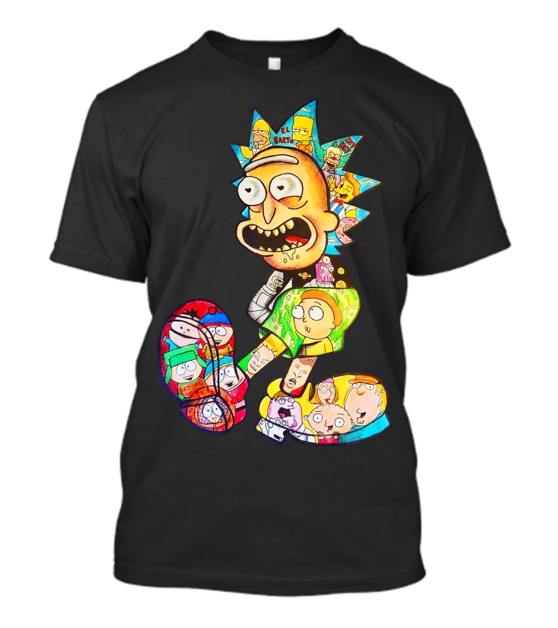 Rick And Morty South Park Family Guy Simpsons Crossover All In One T-Shirt