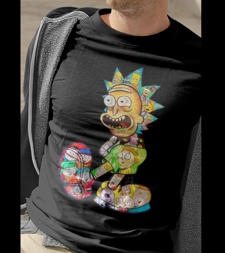 Rick And Morty South Park Family Guy Simpsons Crossover All In One T-Shirt