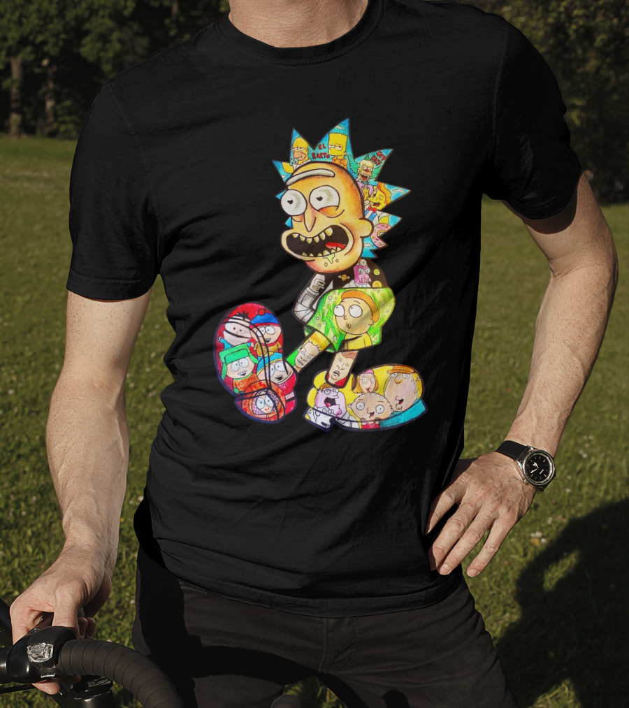 Rick And Morty South Park Family Guy Simpsons Crossover All In One T-Shirt