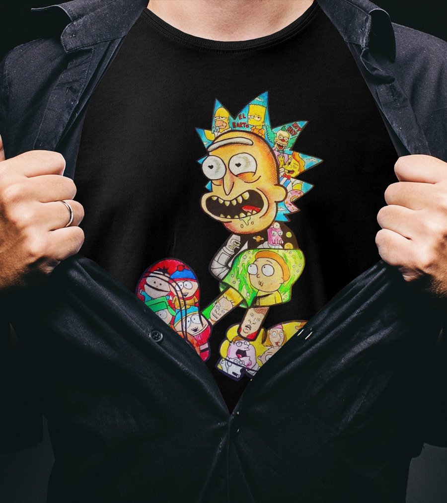 Rick And Morty South Park Family Guy Simpsons Crossover All In One T-Shirt