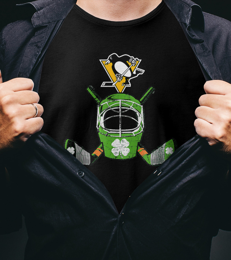 Irish Shamrock Hockey Helmet Pittsburgh Penguins Iconic T-Shirt