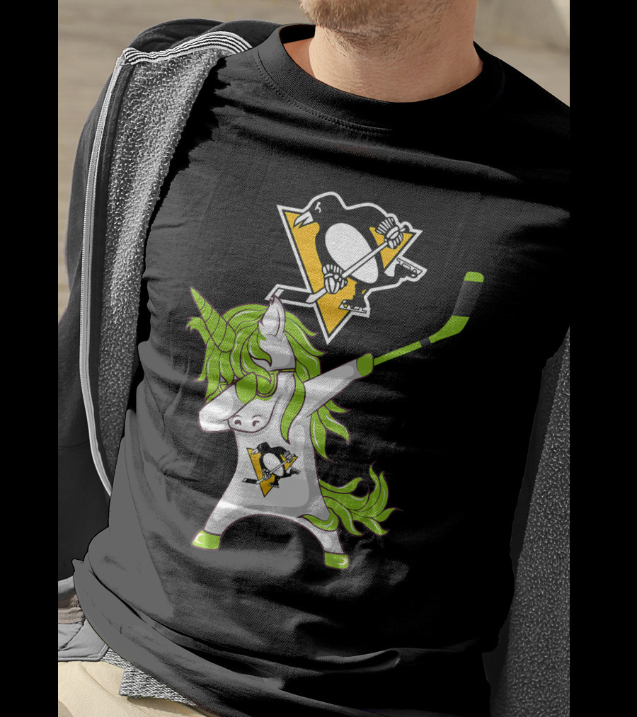St Patrick Day Dabbing Unicorn Pittsburgh Penguins Hockey T-Shirt