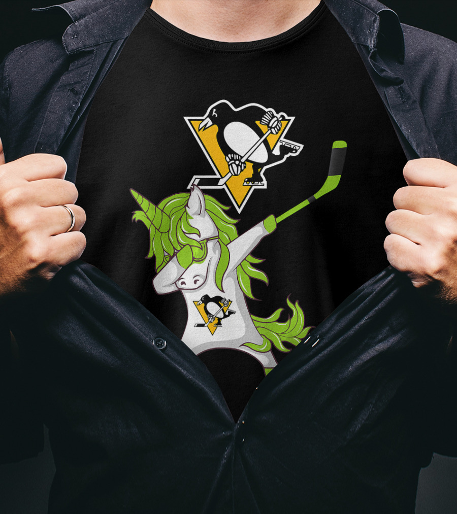 St Patrick Day Dabbing Unicorn Pittsburgh Penguins Hockey T-Shirt