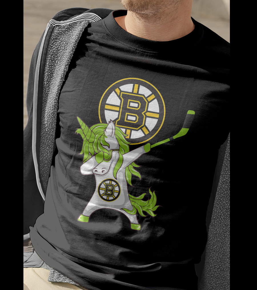 St Patrick Day Dabbing Unicorn Boston Bruins Hockey Stick T-Shirt
