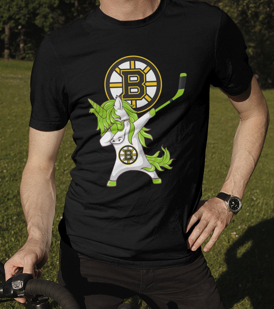 St Patrick Day Dabbing Unicorn Boston Bruins Hockey Stick T-Shirt