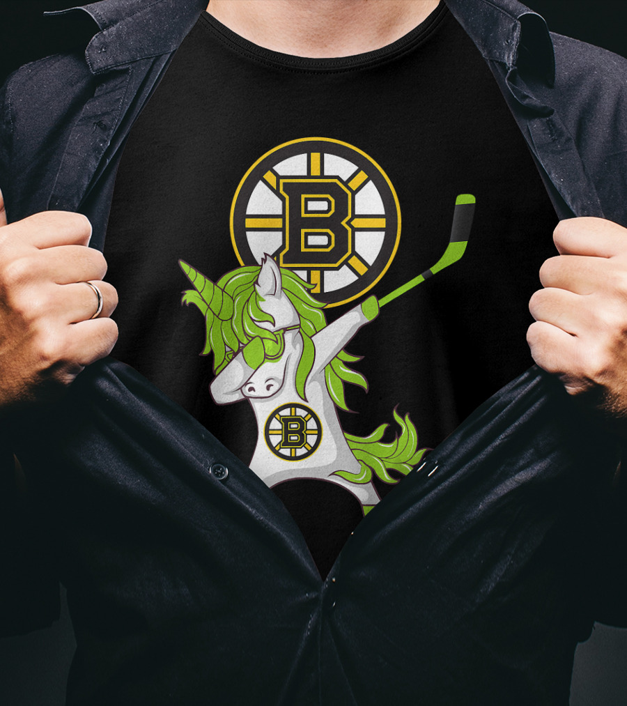 St Patrick Day Dabbing Unicorn Boston Bruins Hockey Stick T-Shirt