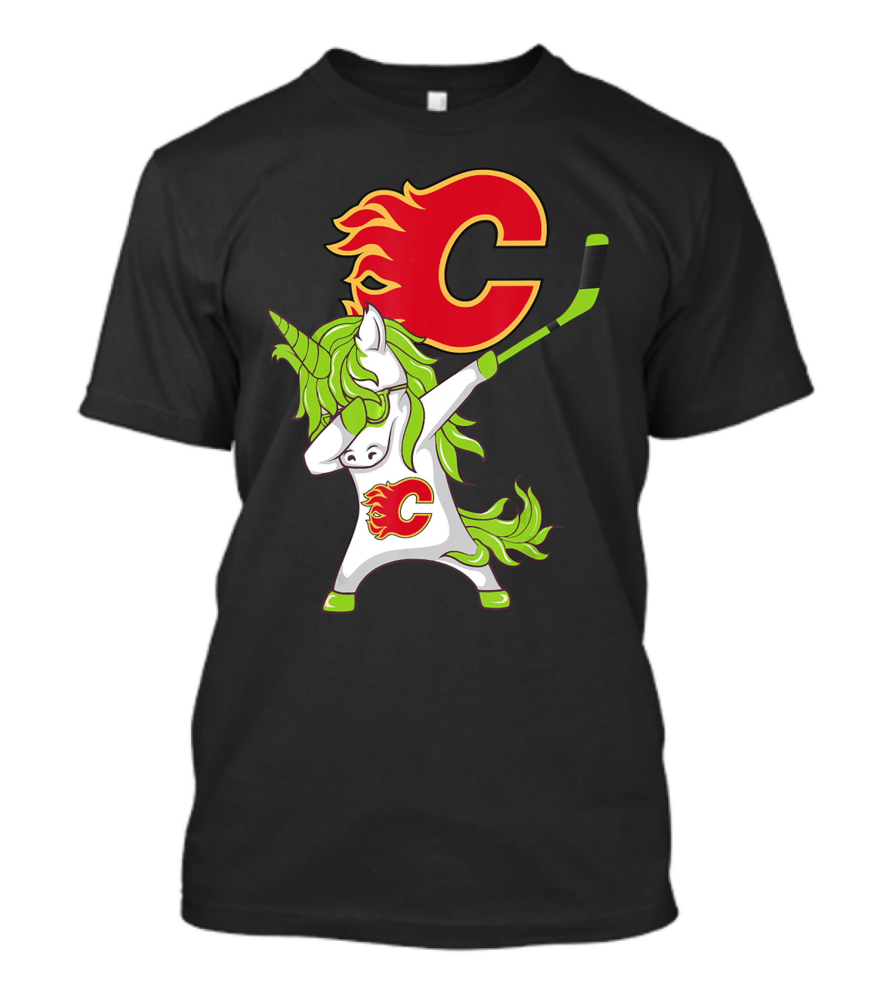 St Patrick Day Dabbing Unicorn Calgary Flames Hockey Stick T-Shirt