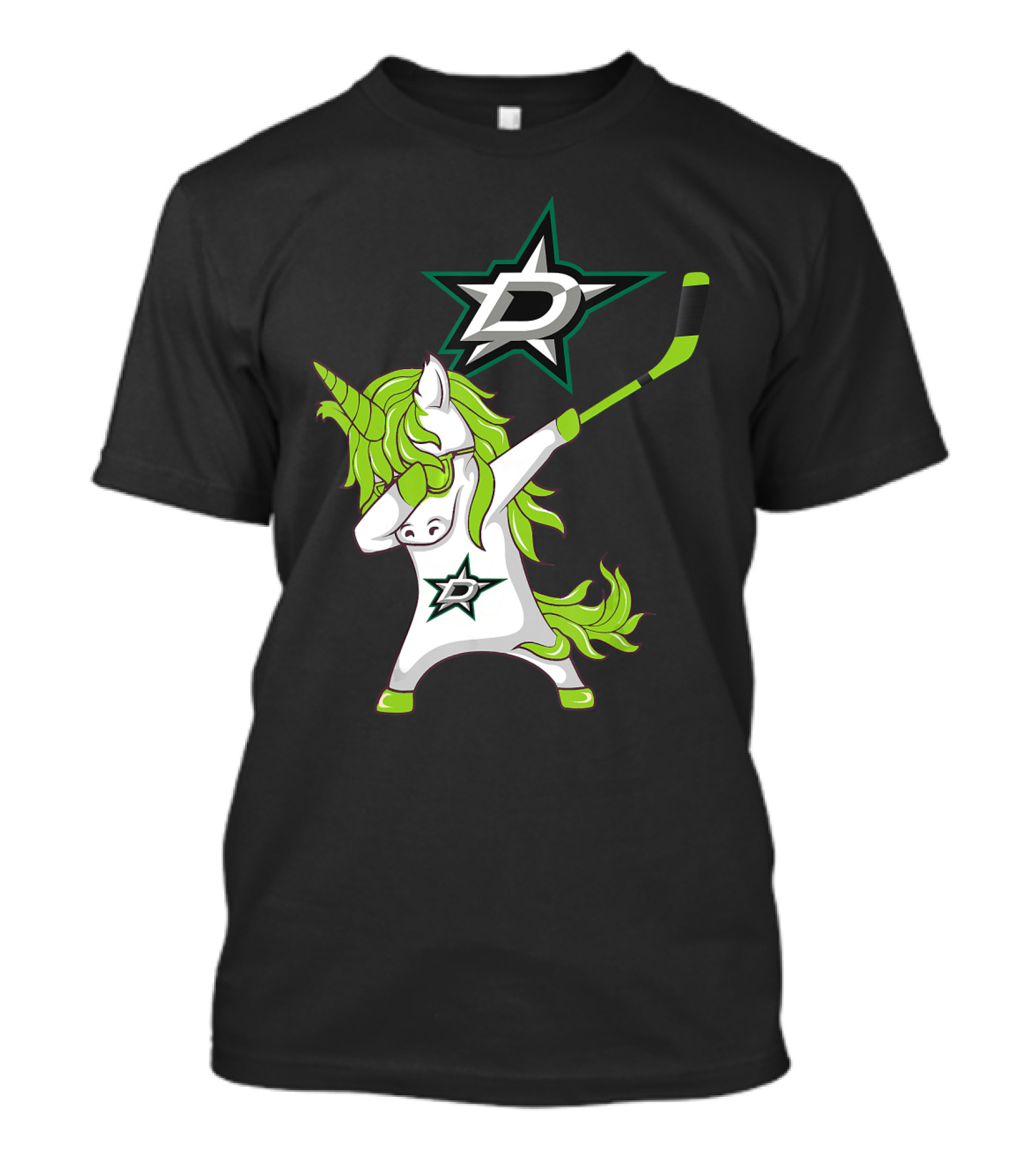 St Patrick's Day Dabbing Unicorn With Hockey Stick Dallas Stars T-Shirt