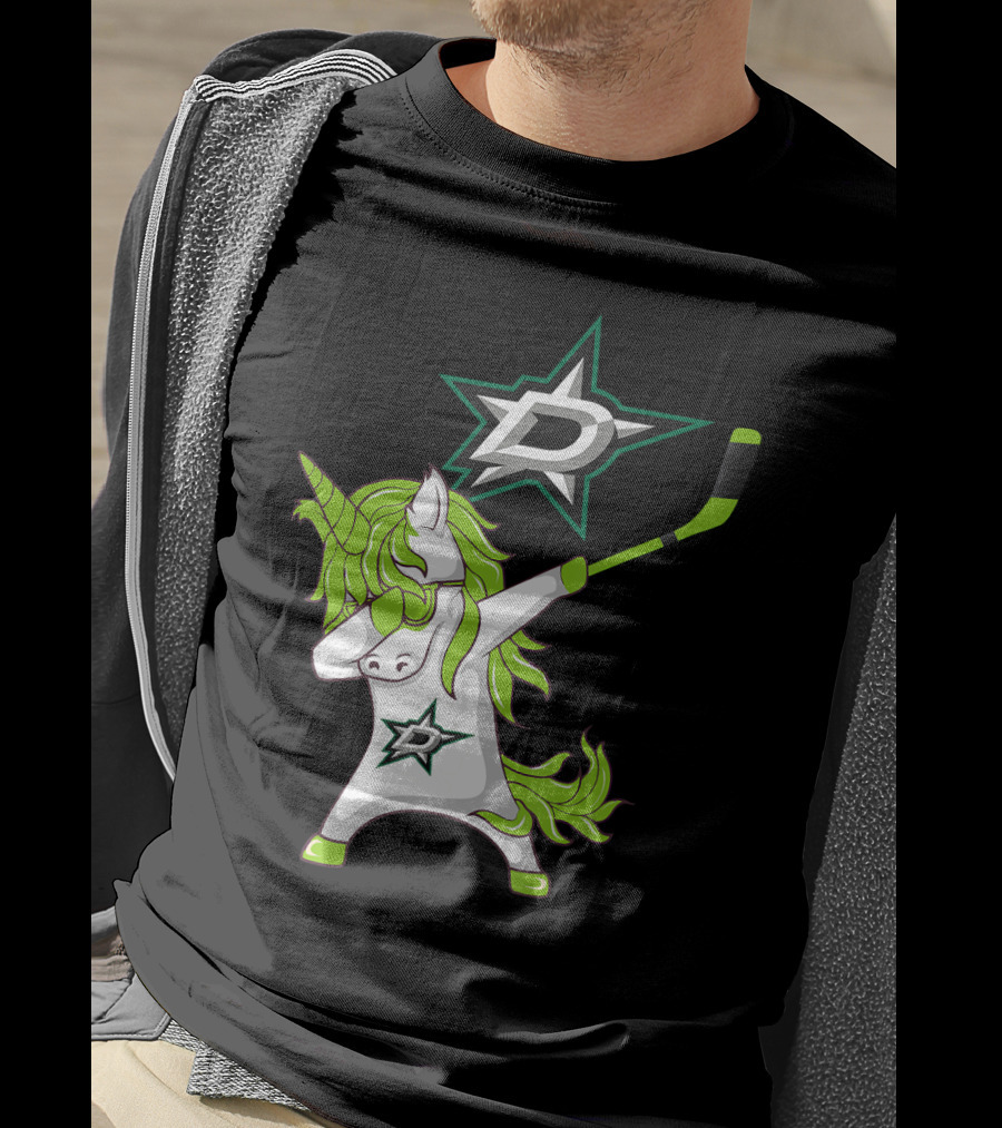 St Patrick's Day Dabbing Unicorn With Hockey Stick Dallas Stars T-Shirt