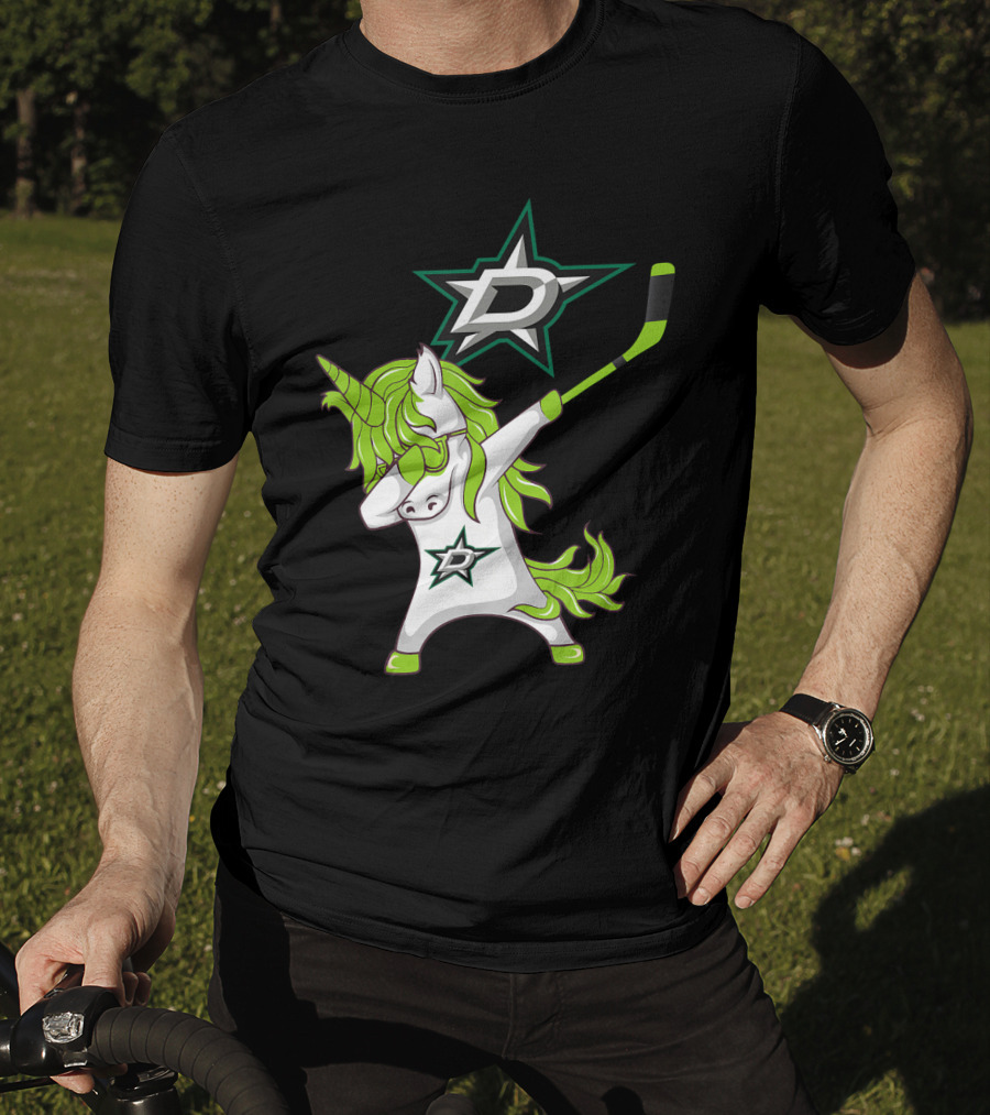 St Patrick's Day Dabbing Unicorn With Hockey Stick Dallas Stars T-Shirt