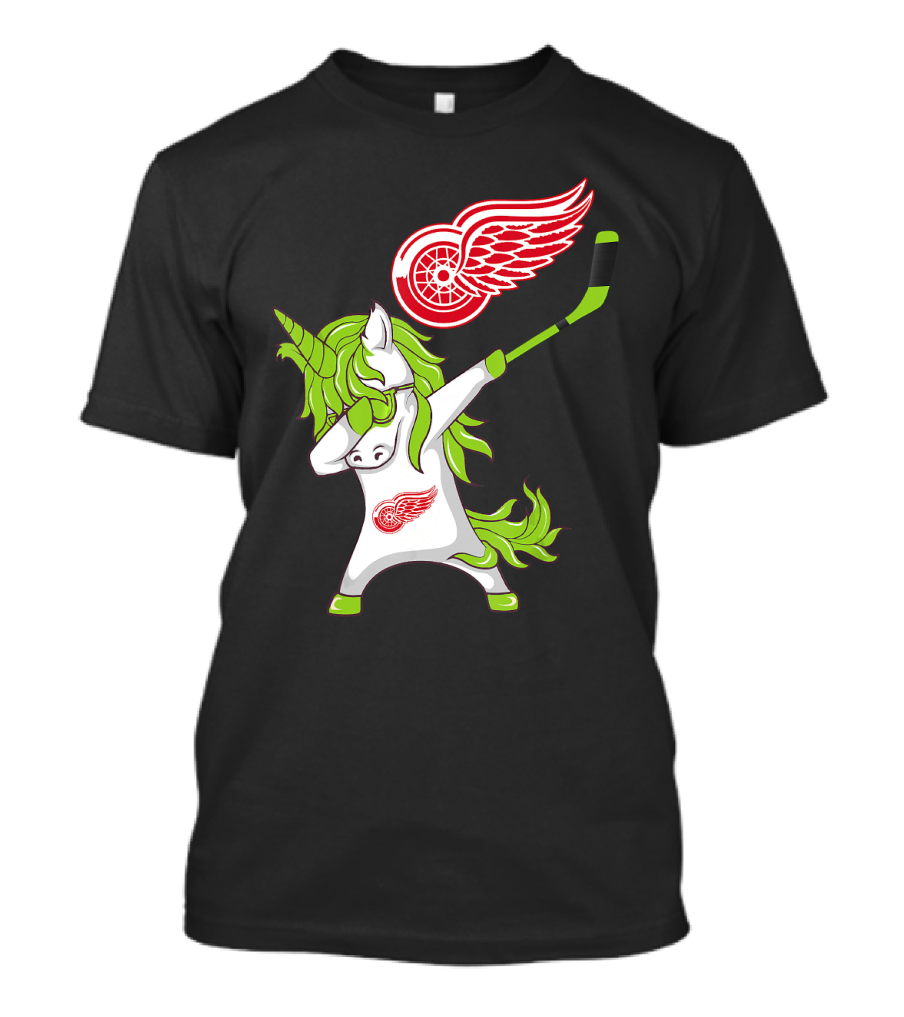 Detroit Red Wings St Patrick's Day Dabbing Unicorn Hockey Stick T-Shirt