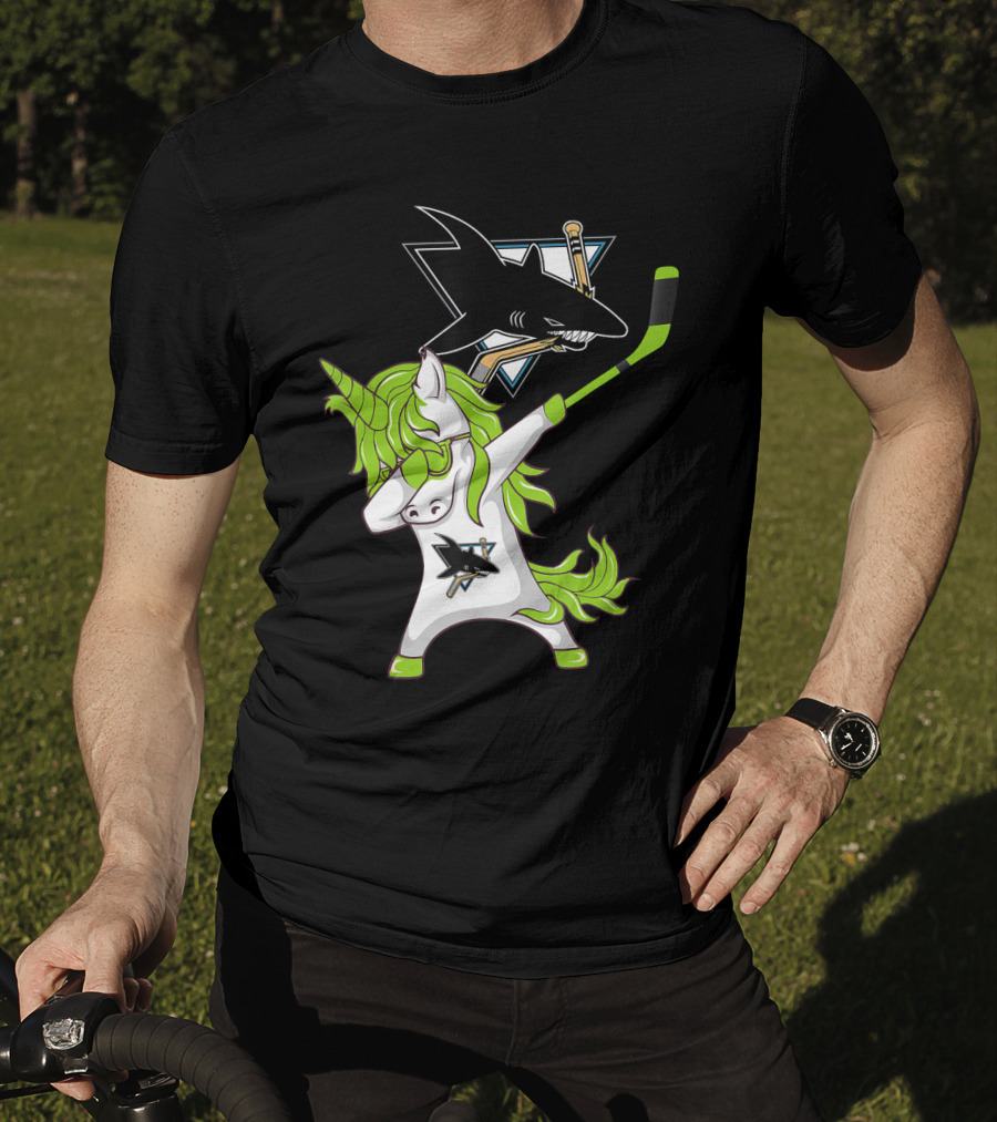 St Patrick's Day Dabbing Unicorn San Jose Sharks Hockey Stick T-Shirt