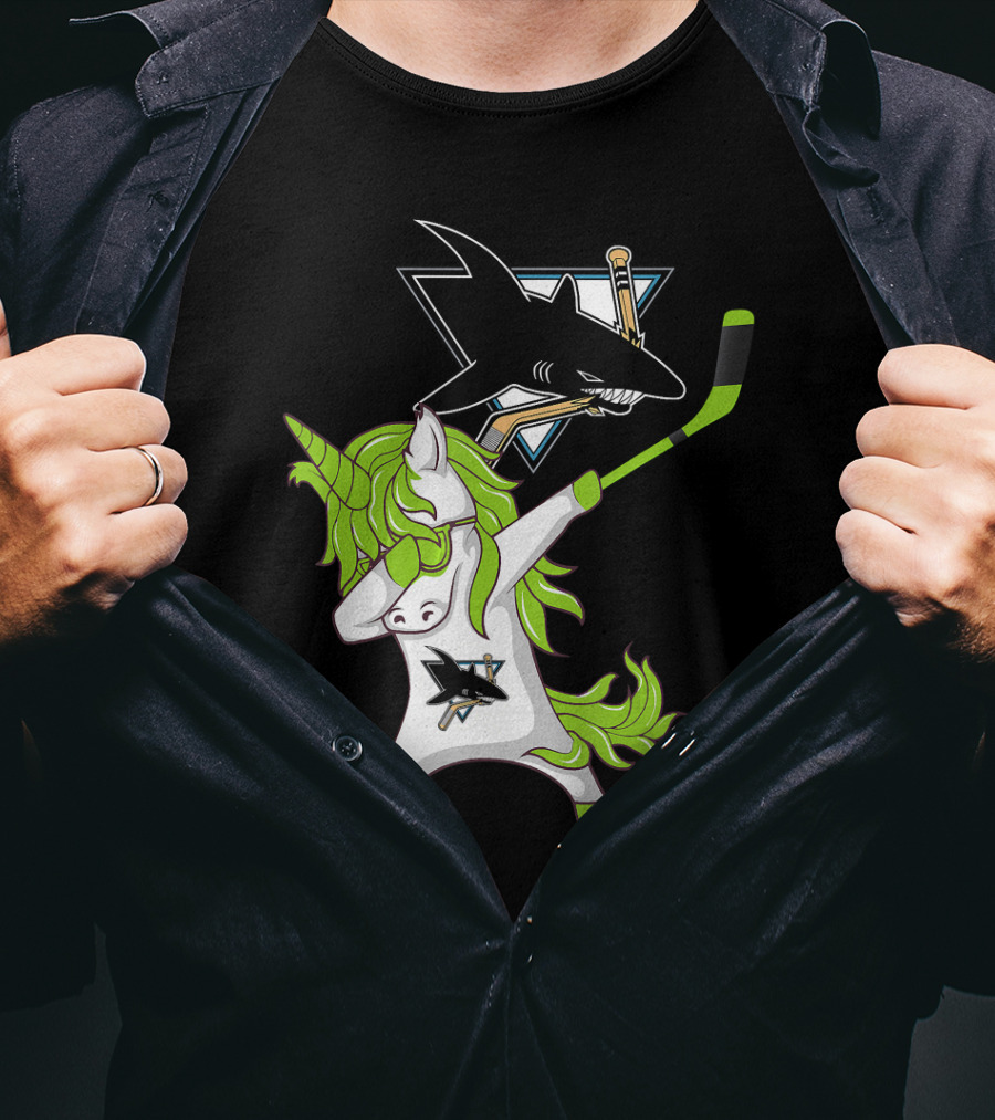 St Patrick's Day Dabbing Unicorn San Jose Sharks Hockey Stick T-Shirt
