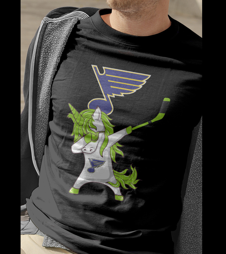 St Patrick Day Dabbing Unicorn Hockey Stick St Louis Blues T-Shirt