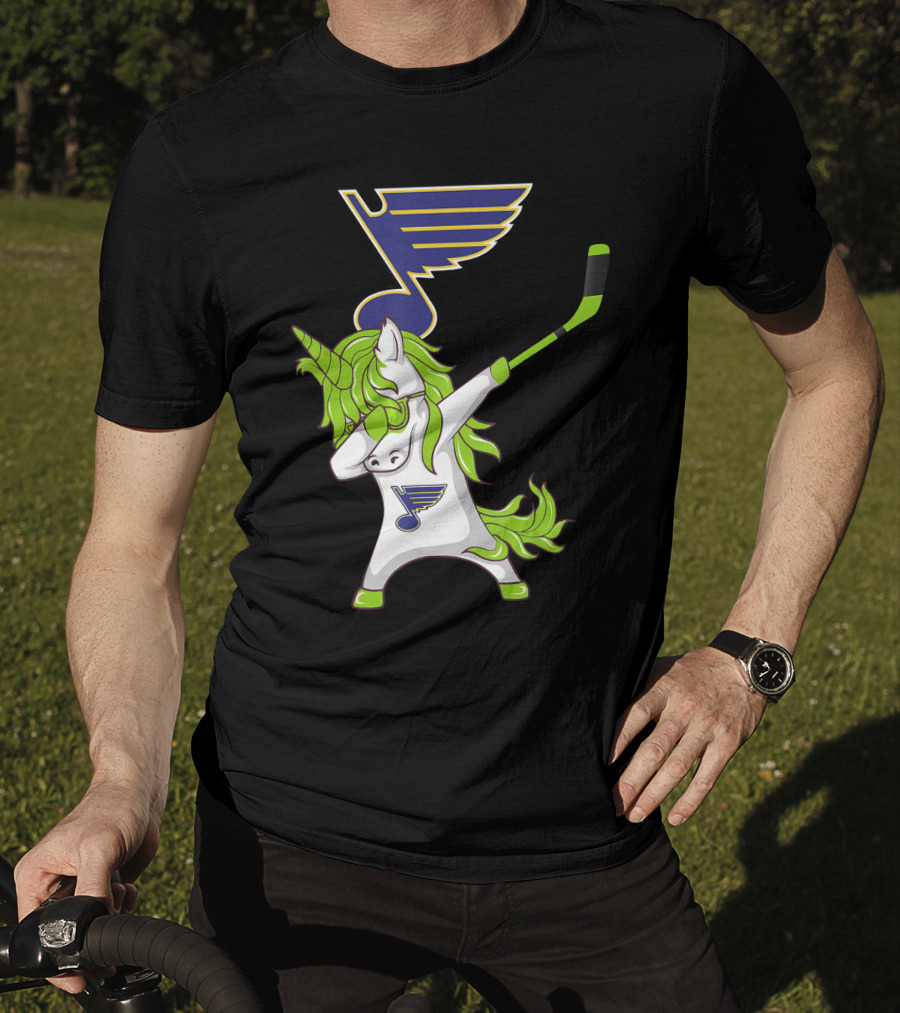 St Patrick Day Dabbing Unicorn Hockey Stick St Louis Blues T-Shirt