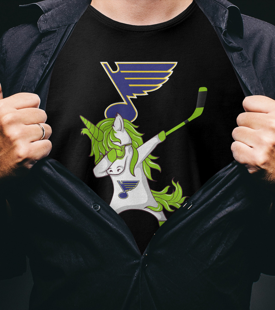 St Patrick Day Dabbing Unicorn Hockey Stick St Louis Blues T-Shirt