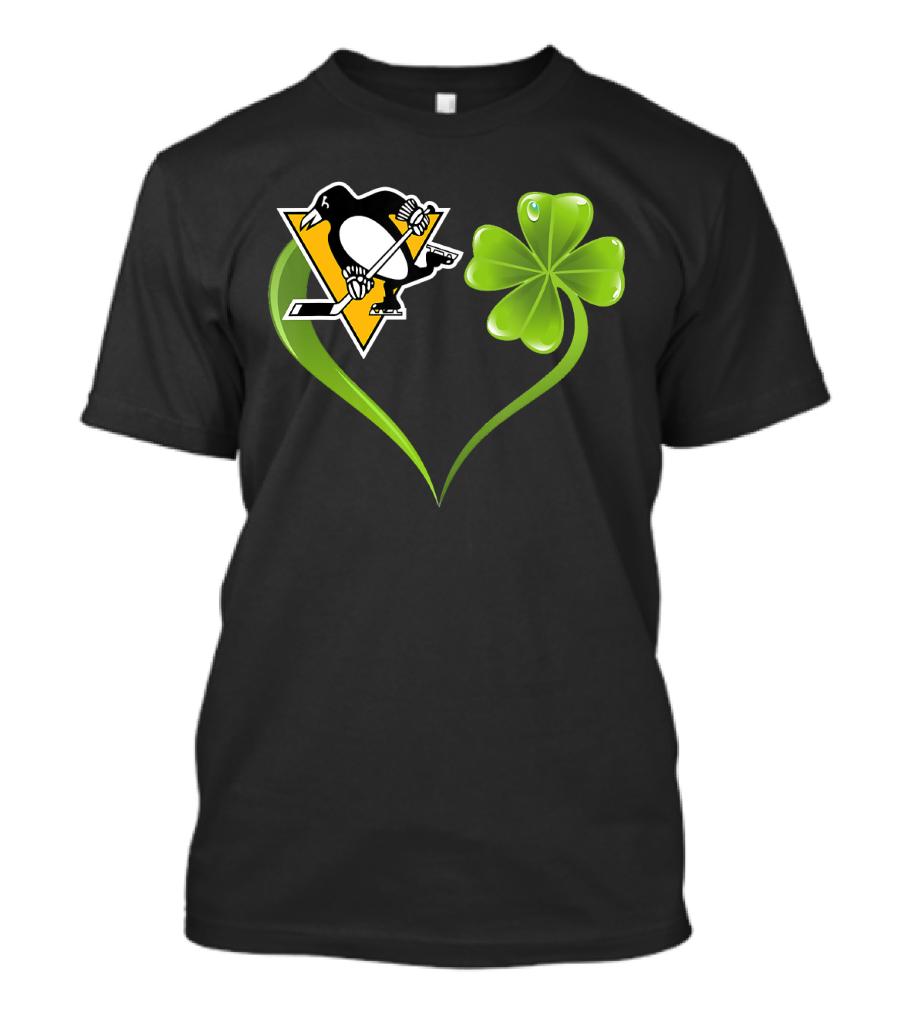 St Patrick Day Irish Shamrock Heart Love Pittsburgh Penguins T-Shirt