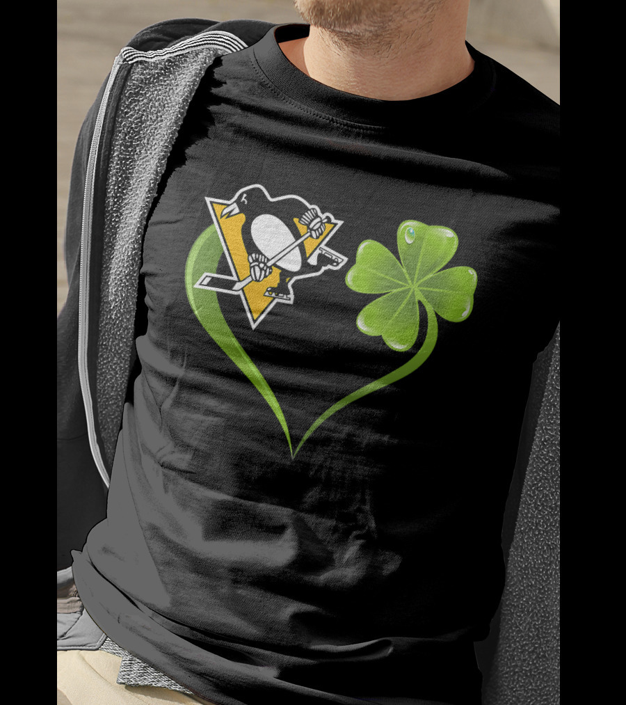 St Patrick Day Irish Shamrock Heart Love Pittsburgh Penguins T-Shirt