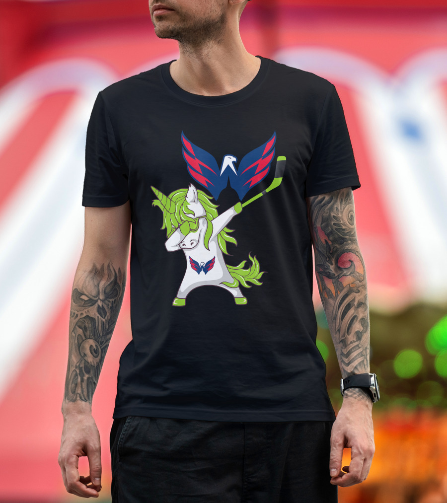 St Patrick's Day Dabbing Unicorn with Washington Capitals Hockey T-Shirt