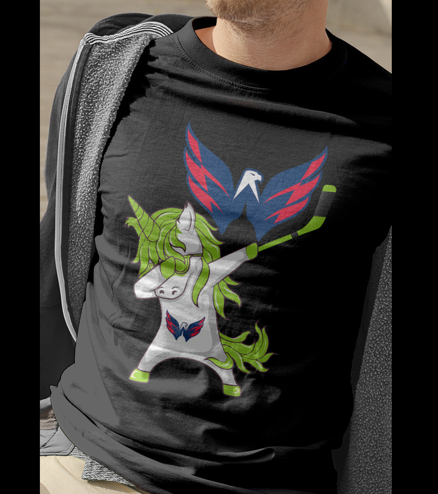 St Patrick's Day Dabbing Unicorn With Washington Capitals Hockey T-Shirt