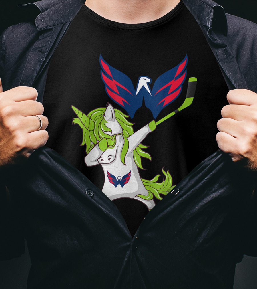 St Patrick's Day Dabbing Unicorn With Washington Capitals Hockey T-Shirt