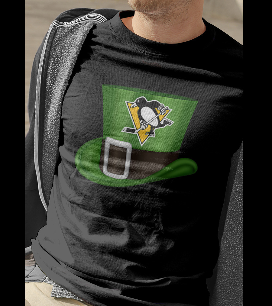St Patrick Day Pittsburgh Penguins Leprechaun Hat Hockey T-Shirt
