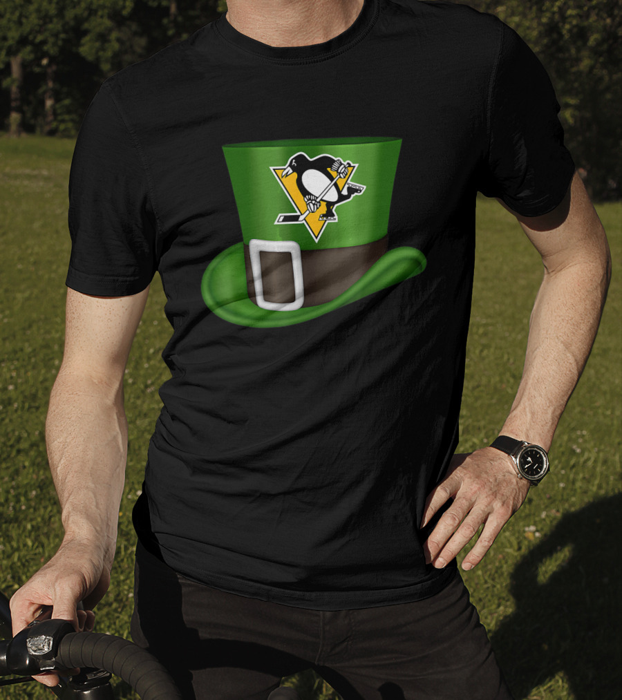 St Patrick Day Pittsburgh Penguins Leprechaun Hat Hockey T-Shirt