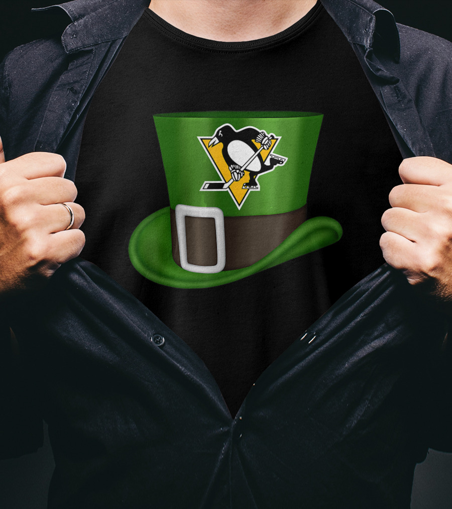 St Patrick Day Pittsburgh Penguins Leprechaun Hat Hockey T-Shirt