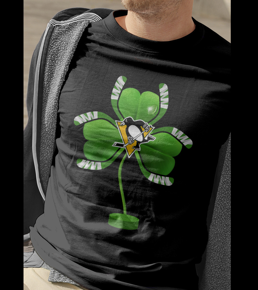 St Patrick Day Irish Shamrock Pittsburgh Penguin Hockey Tree T-Shirt