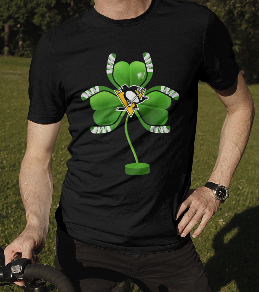 St Patrick Day Irish Shamrock Pittsburgh Penguin Hockey Tree T-Shirt