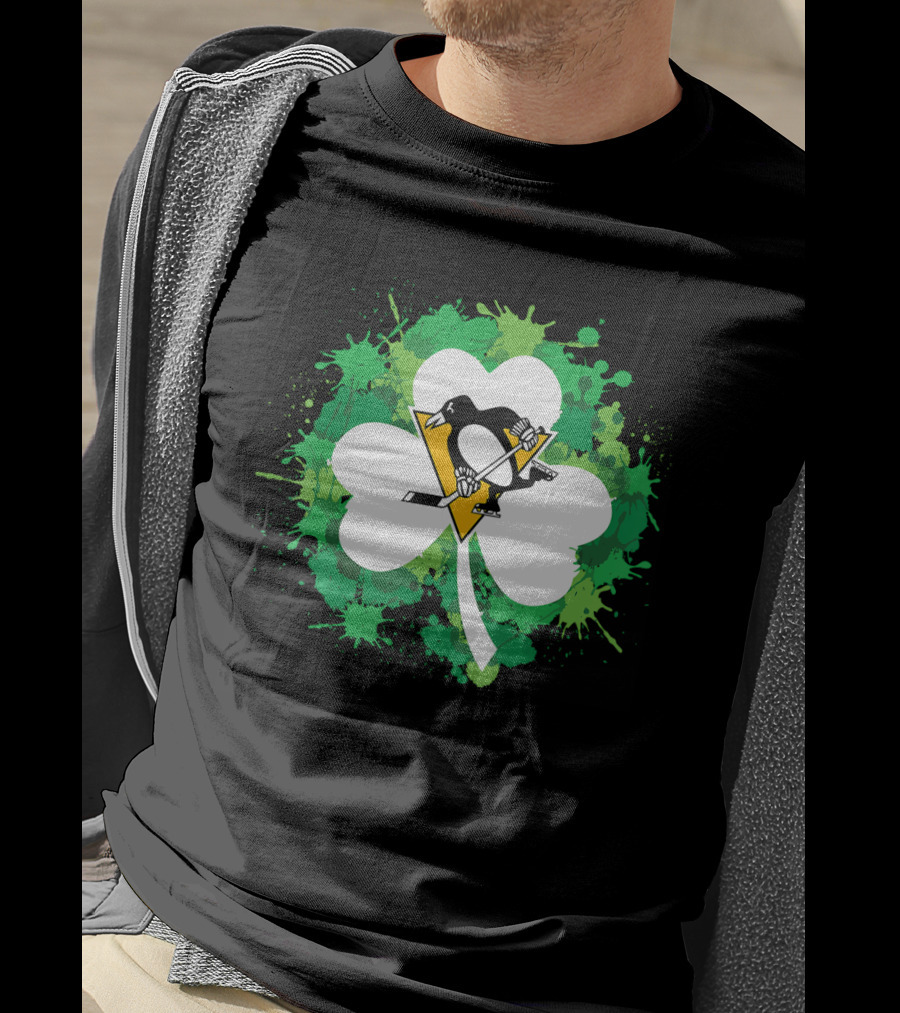 St Patrick Day Shamrock Splash Pittsburgh Penguins Hockey T-Shirt