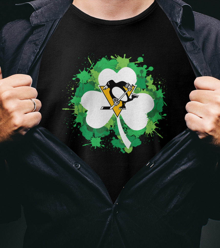 St Patrick Day Shamrock Splash Pittsburgh Penguins Hockey T-Shirt