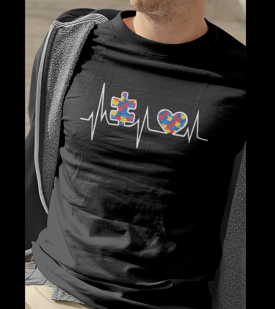 Autism Awareness Day Heartbeat Nurse Puzzle Heart T-Shirt