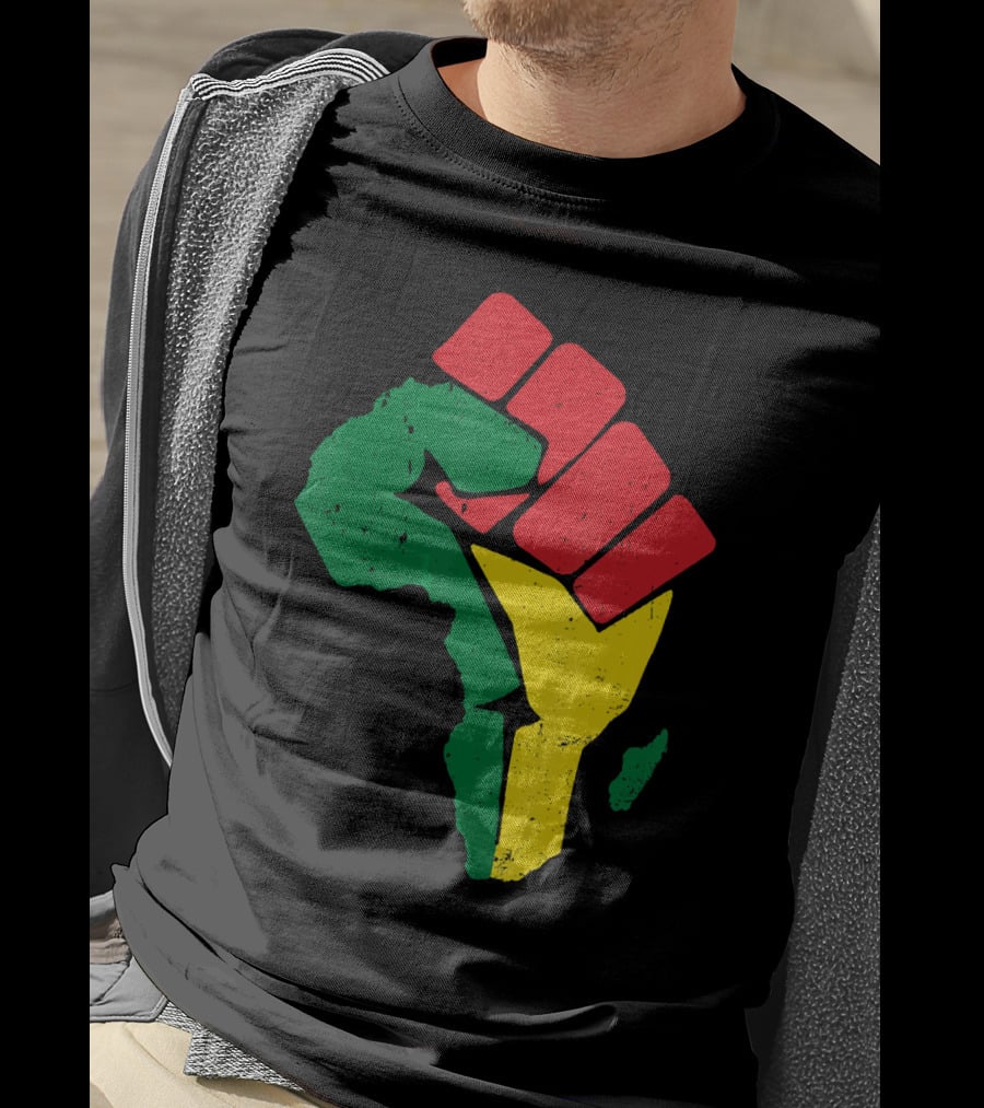 Black Fist African Map Red Green Yellow Pride Black History T-Shirt