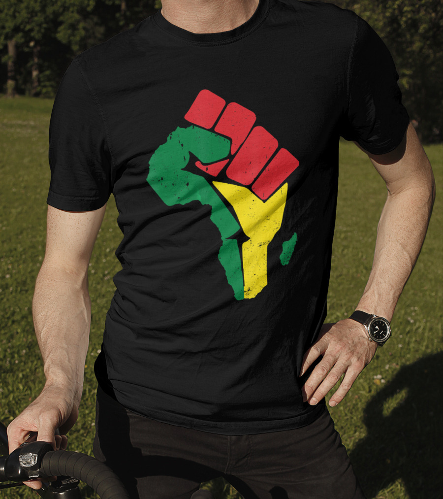 Black Fist African Map Red Green Yellow Pride Black History T-Shirt